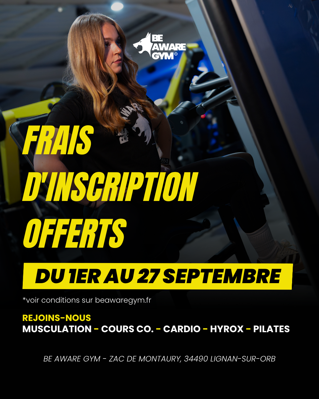 Offre d'été Be Aware Gym : vos frais d'inscription offerts avec le code BEAWAREHOLIDAYS